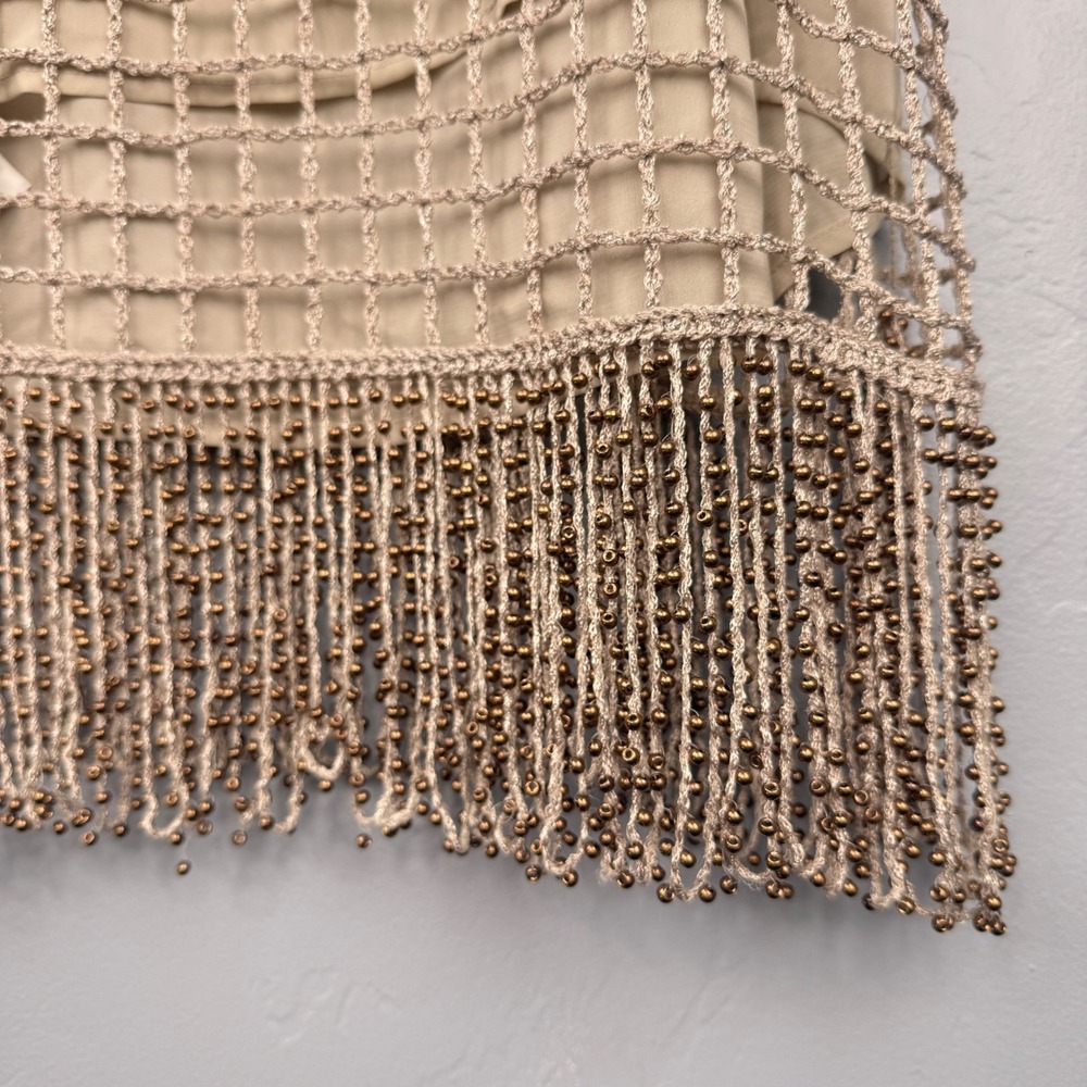 Zara Crochet Dress Womens Small Tan Limited Edition Beaded Fringe Mini 0881/406 - Picture 9 of 10